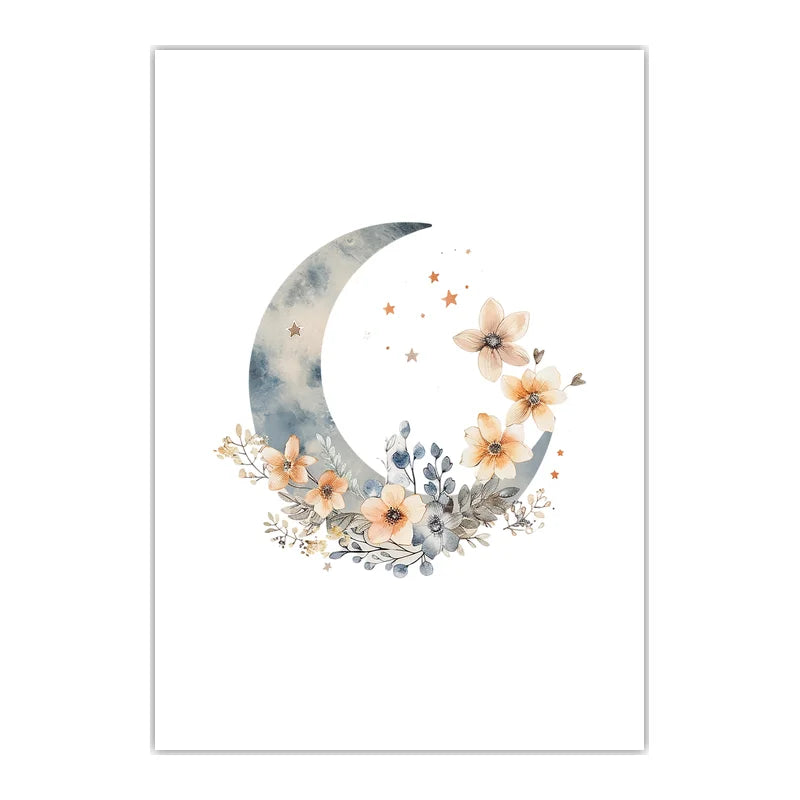 Plant Flower Wall Art, Nordic Moon Canvas Painting, Minimalist Aesthetic Poster Print for Living Room Bedroom Wall Decor Peaceful Pleasures Health and Wellness 08 21X30cm No Frame China Mainland