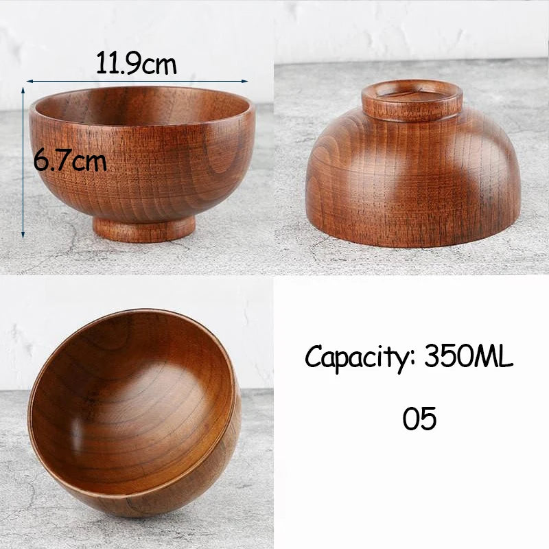 Japanese Style Acacia Wooden Bowl for Children's Dining Anti DropBowl Exclusive Wooden Bowl Retro Home Tableware Set Salad Bowl Peaceful Pleasures Health and Wellness 05