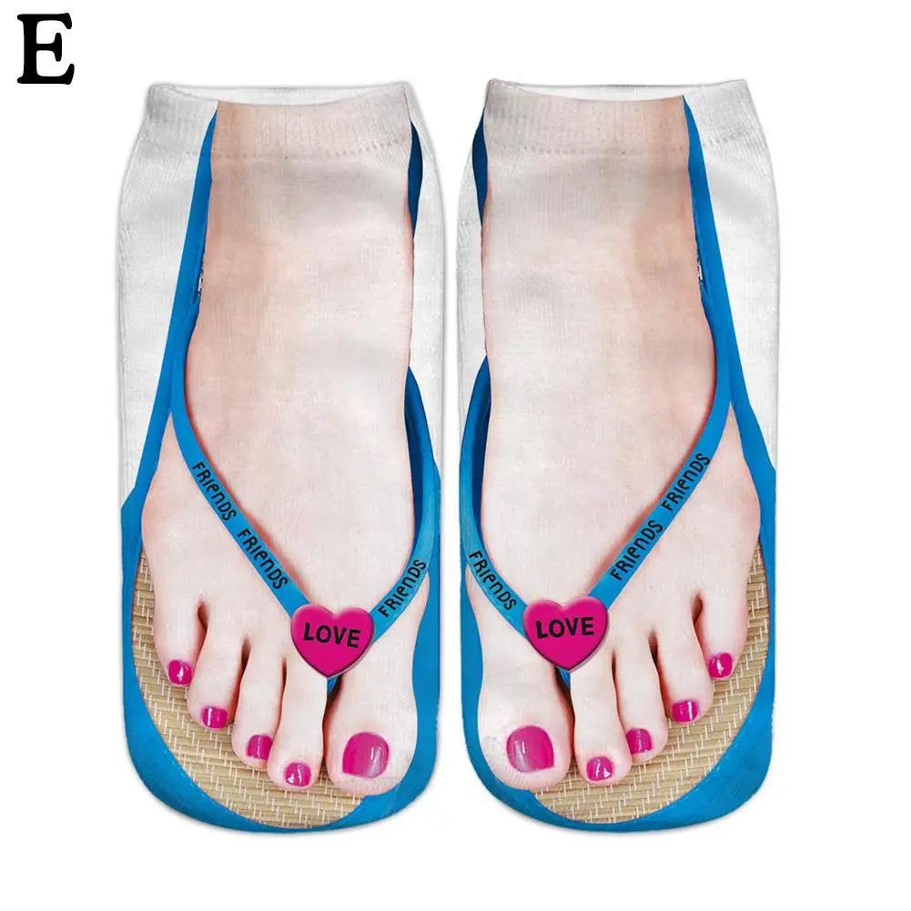 1 Pair 3D Printing Pattern Flip Flop Socks Funny Socks for Women Flip-flop Ankle Socks Low Cut Floor Socks Hosiery Novelty Gifts Peaceful Pleasures Health and Wellness E