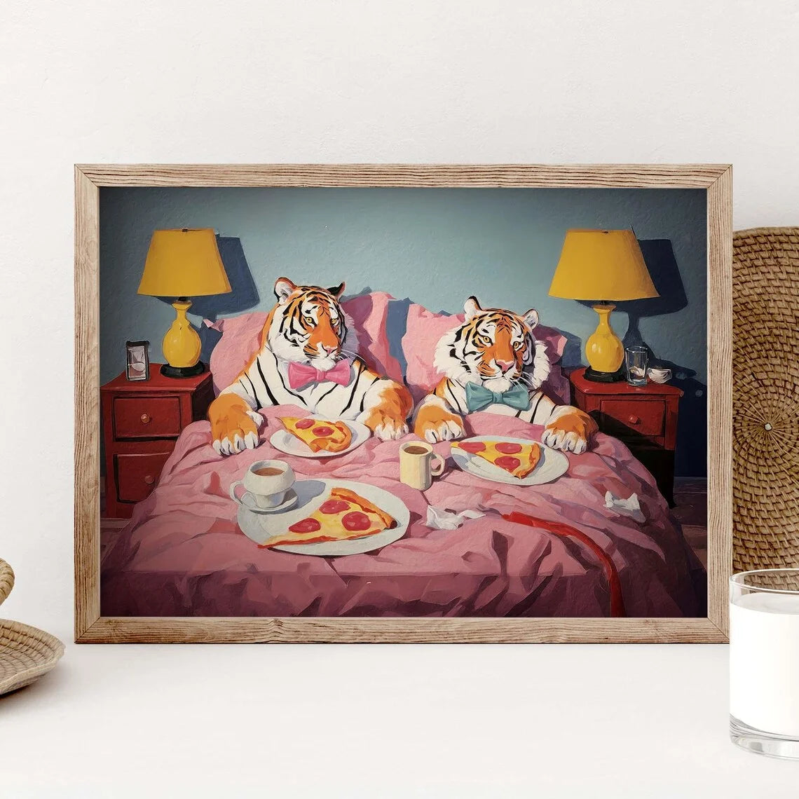 Tiger Pizza Retro Canvas Wall Art | Dopamine Decor Print