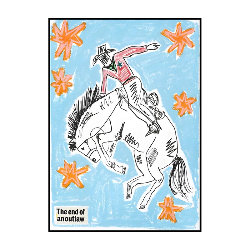 Western Cowboy Canvas Wall Art | Vintage Retro Poster Print
