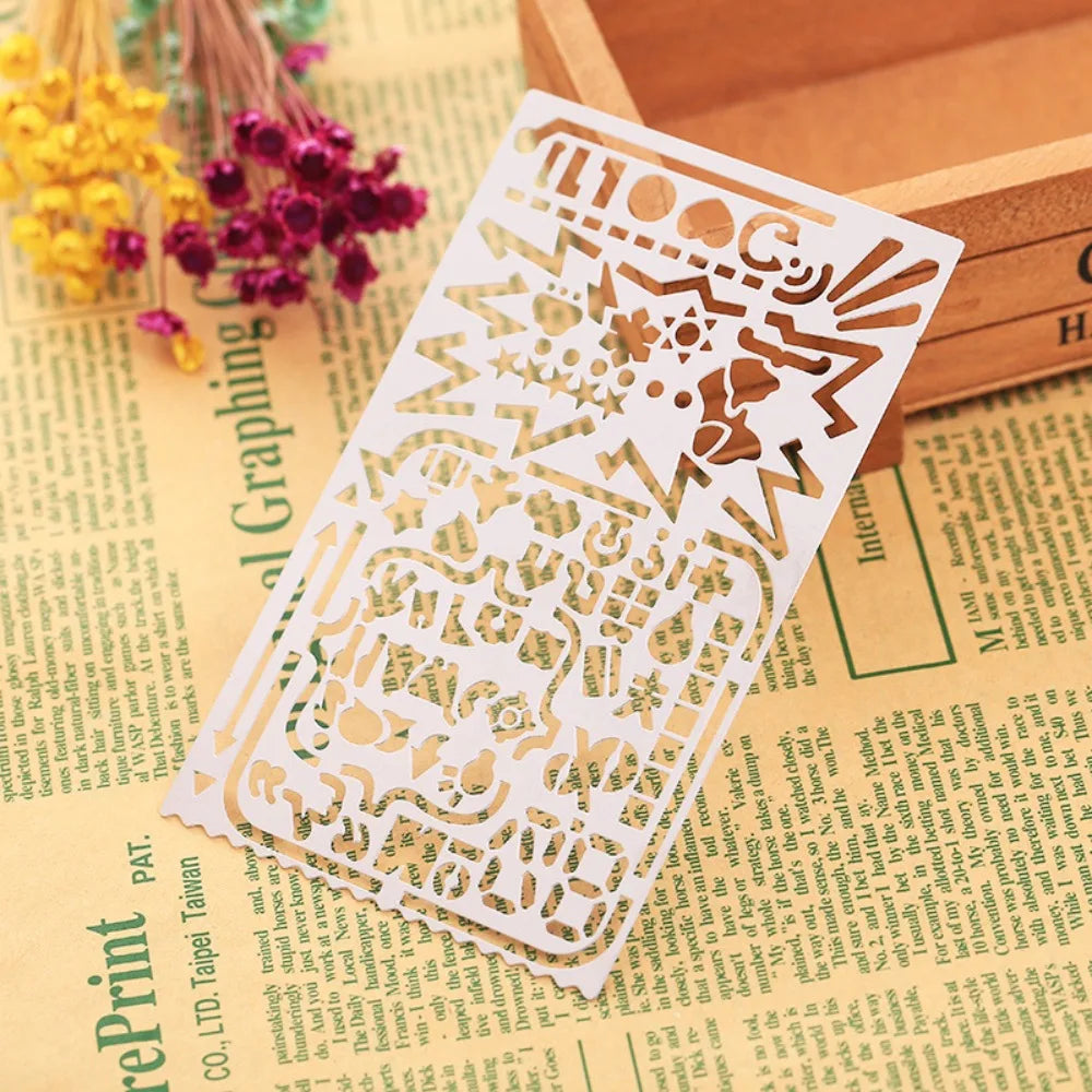 Cat Shape Template Ruler Stainless Steel School Projects Hollowed Out Ruler Pocket-Sized Vintage Drawing Template Ruler Peaceful Pleasures Health and Wellness Graffiti elements