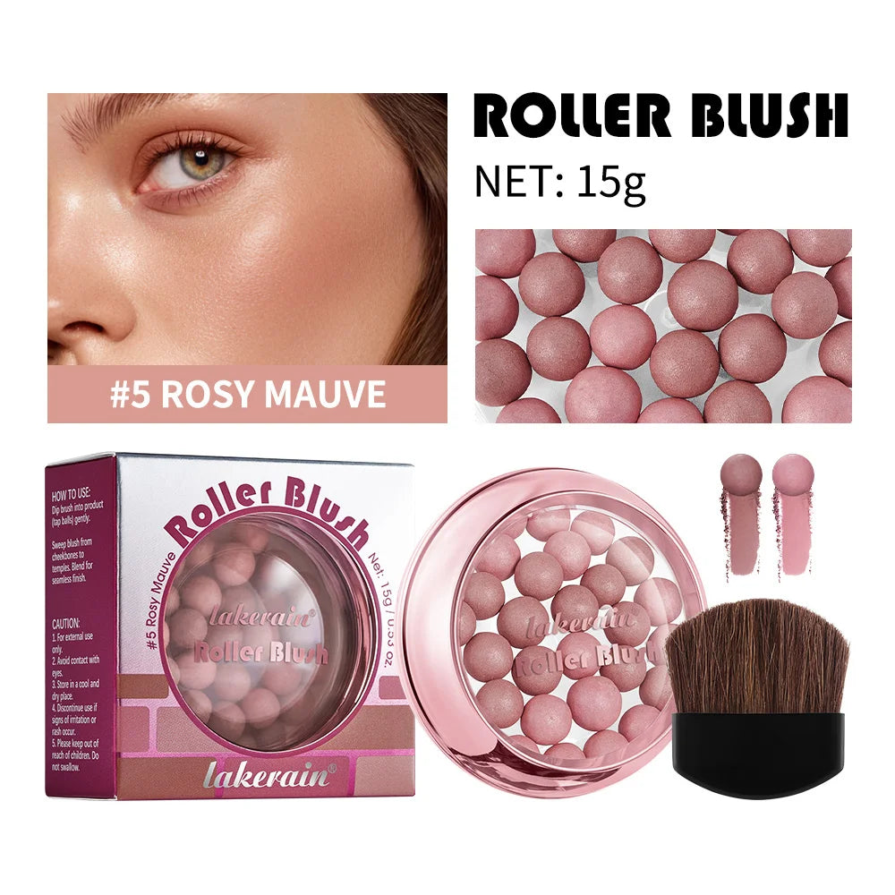 Spherical Roller Blush With Brush Natural Makeup Long Lasting Pearlescent Cosmetics For Women Face Contour Blusher Peaceful Pleasures Health and Wellness 5Rosy Mauve