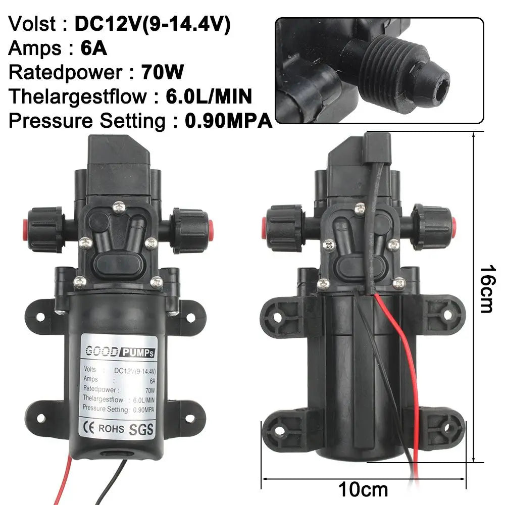 70W 130PSI Diaphragm Self-Priming Water Pump DC12V 6L/Min