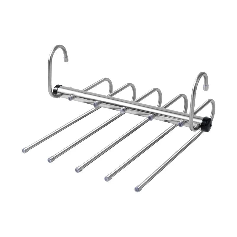 Stainless Steel Folding Pants Hanger – Multi-Layer Magic Clips & Retractable Space-Saving Organizer Peaceful Pleasures Health and Wellness Five layer shelf