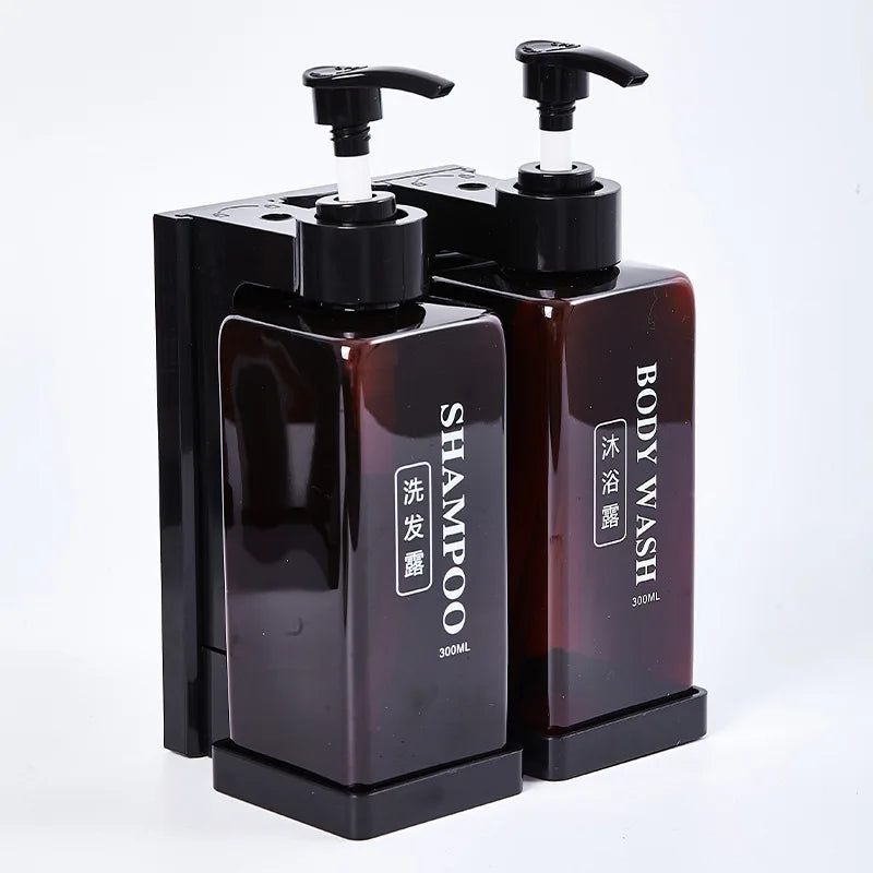 300ml Hotel Wall Mounted Soap DispenserSet,Refillable Shampoo And Conditioner Dispenser,for Bathroom Supplies Hotel Shower Peaceful Pleasures Health and Wellness Brown-B