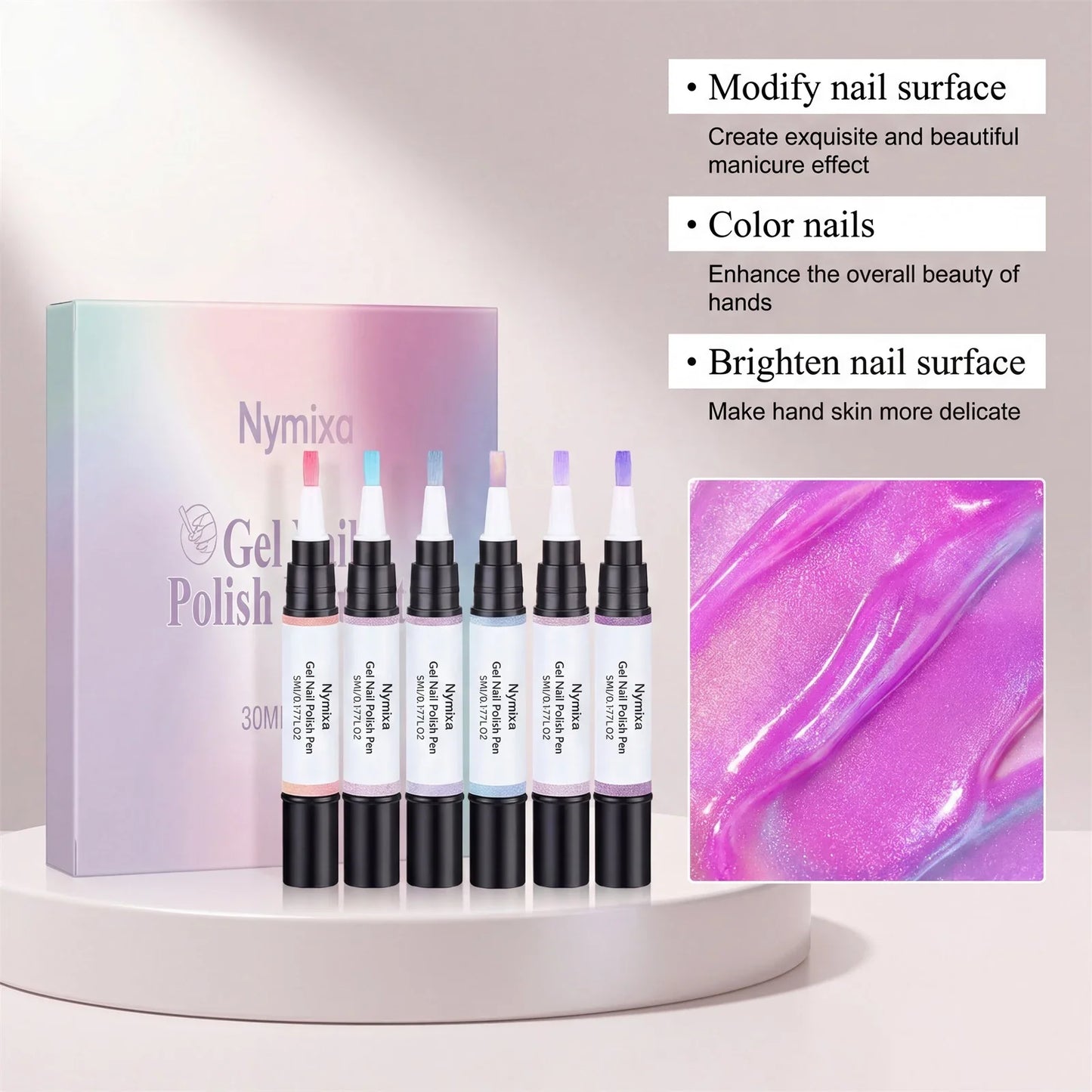 3-in-1 Gel Nail Polish Pen Set – 6 Colors, Quick Dry & Long Lasting