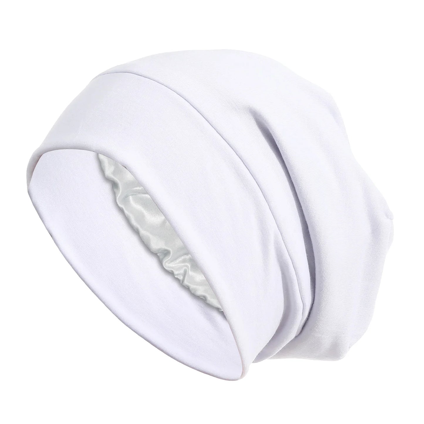 Women's Satin Turban Cap | Hijab Beanie Bonnet Head Wrap Satin Turban Cap Peaceful Pleasures Health and Wellness WHITE