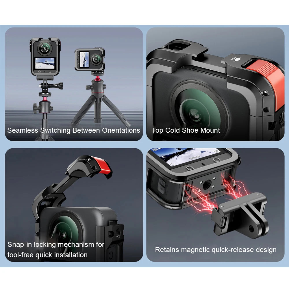 Metal Expansion Cage With Silicone Lens Cap For DJI Osmo 360 Camera Cold Shoe Mount For Cinematography VLOG Video Peaceful Pleasures Health and Wellness