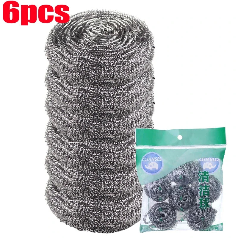 Steel Wire Dishwashing Ball Stainless Steel Heavy Duty Wire Steel Cleaning Ball Pots Pans Dishes Rust Removal Cleaner Brushes Peaceful Pleasures Health and Wellness 6pcs