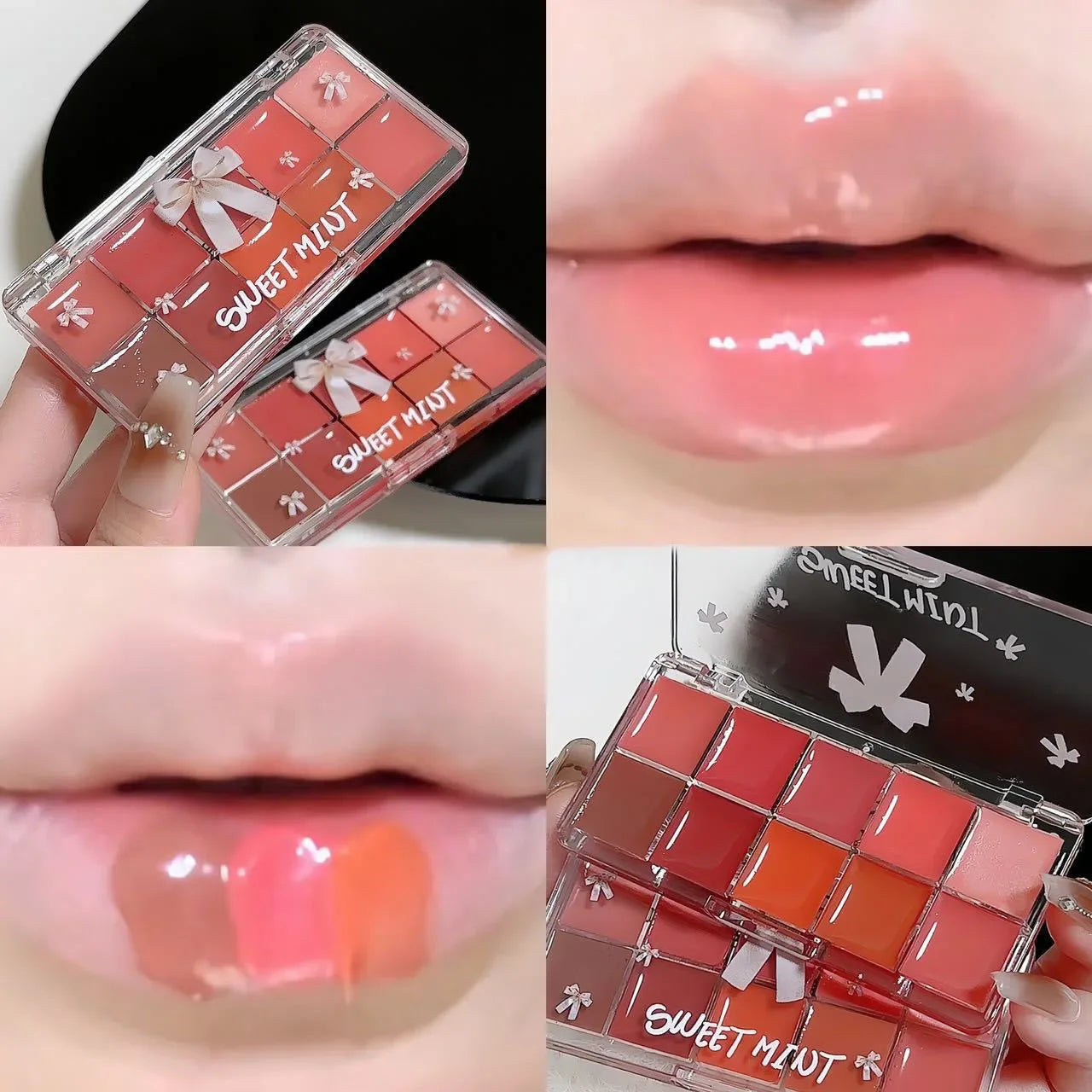 10-Color Jelly Lip Gloss Palette – Glossy Waterproof Lipstick