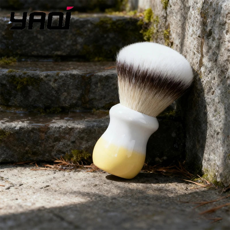 2026 YAQI 26mm Naicha Milk Tea Synthetic Hair Wet Shaving Brush with 55mm Handle Height for Resin Men's Grooming Tool Peaceful Pleasures Health and Wellness
