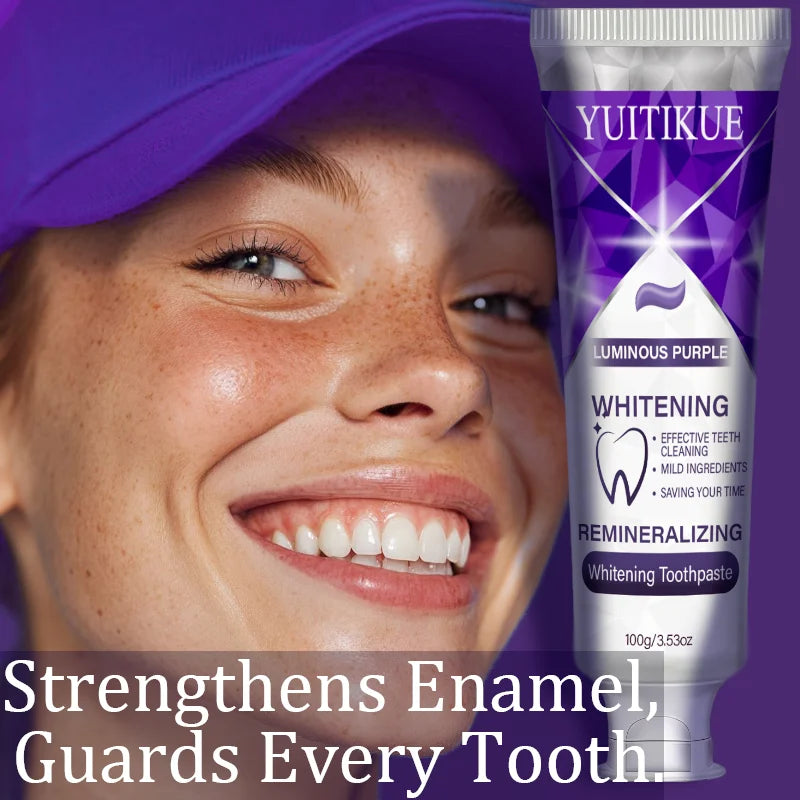 Yuitikue Luminous Purple Whitening Toothpaste, Remineralizing Teeth Whitening Paste for Effective Cleaning & Brightening, 100g Peaceful Pleasures Health and Wellness