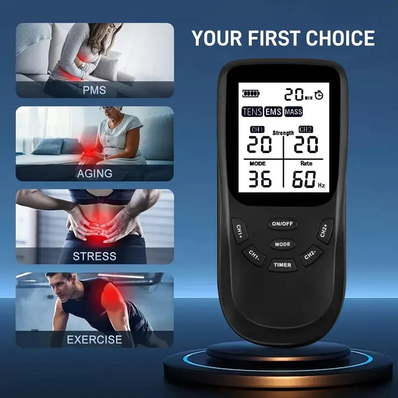 2 Independent Channel TENS EMS Unit, 36 Mode, 20 Level Muscle Stimulator, Rechargeable Electric Pulse Massager for Treatment Peaceful Pleasures Health and Wellness Piano Black
