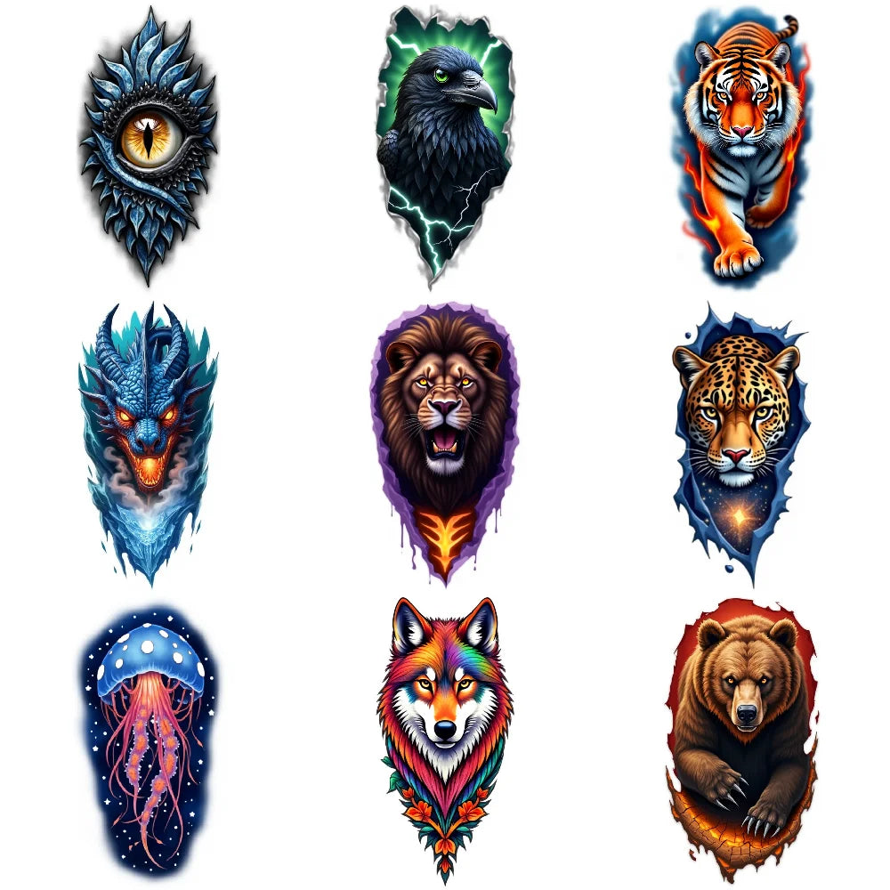 9-Piece Waterproof Temporary Tattoo Stickers – Wolf & Bear