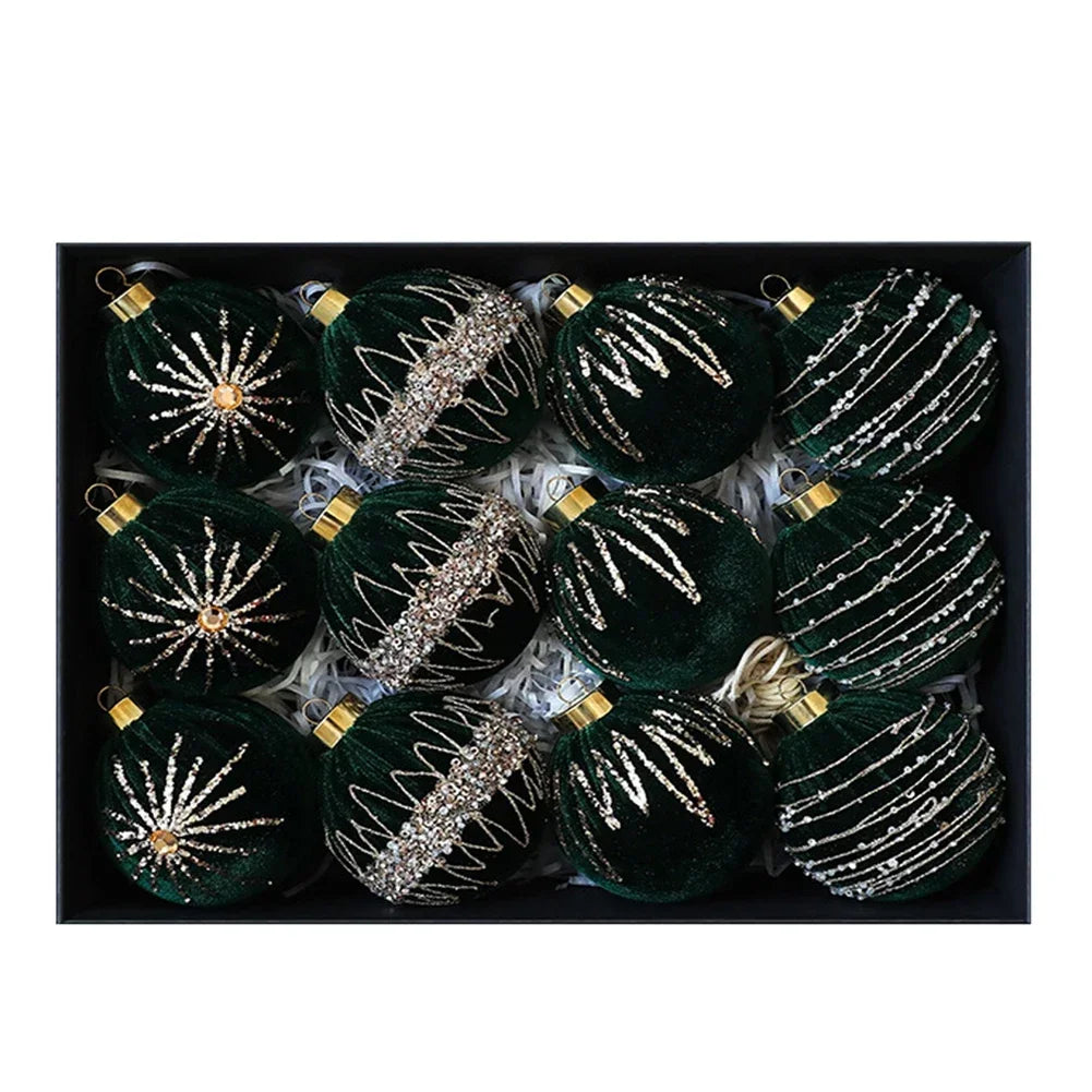 12-Pack Velvet Flocked Christmas Ball Ornaments 8cm | Tree & Wreath