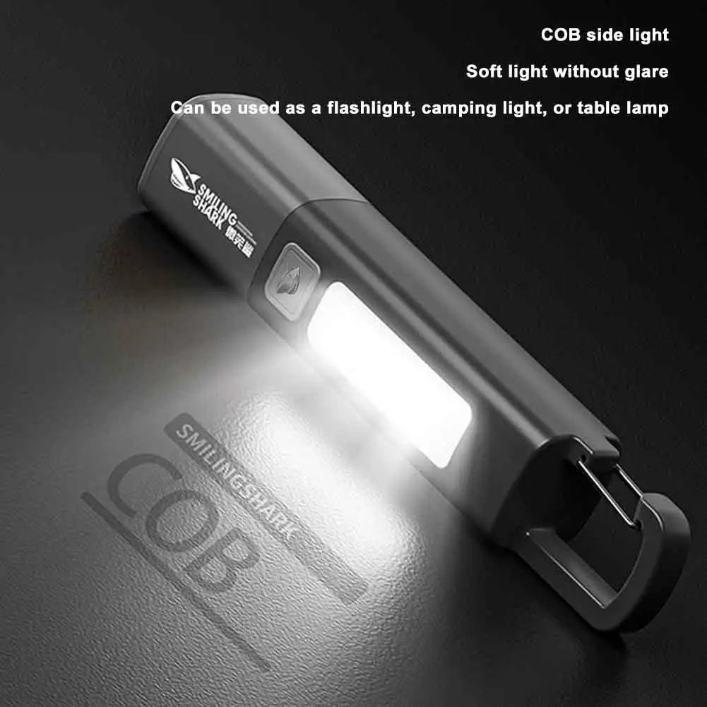 Smiling Shark SD1023 LED Torch Light XPE Super Bright Flashlight with Hook Camping Light USB Rechargeable Zoomable Waterproof Peaceful Pleasures Health and Wellness