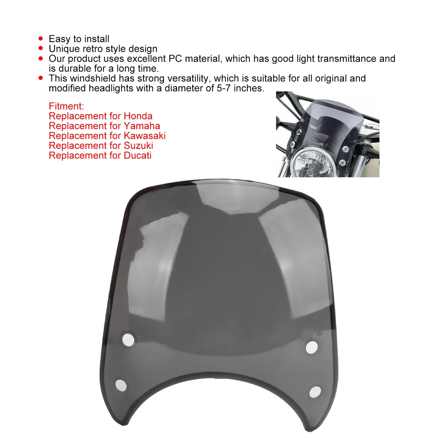 Motorcycle Wind Deflector for 5-7in Headlights | Retro PC Windshield