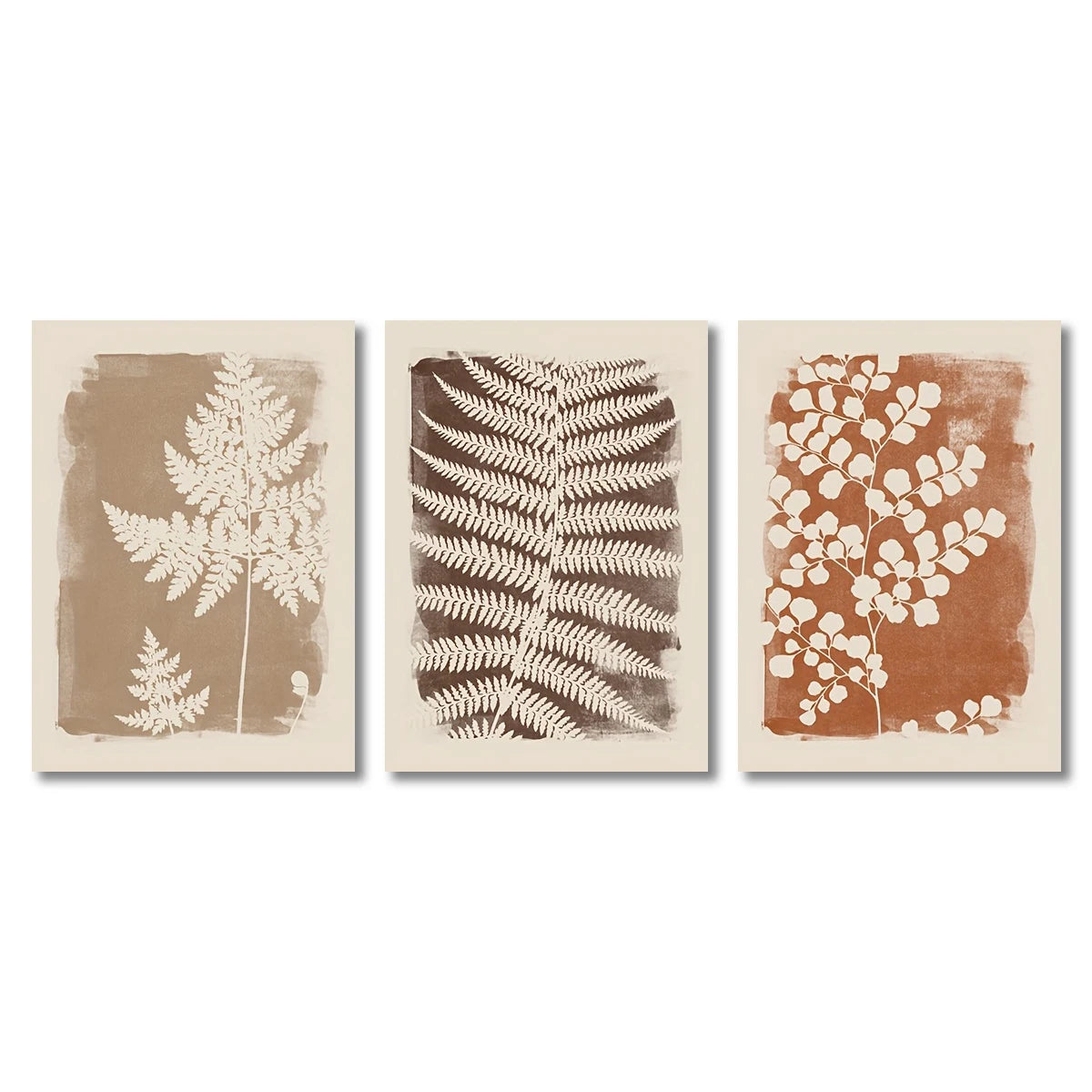 Wall Art Decor Paintings Warm Tones Posters Home Creative Gifts 3pcs Neutral Minimalist Abstract Fern Boho Peaceful Pleasures Health and Wellness T80782-91 40x50cm No Frame