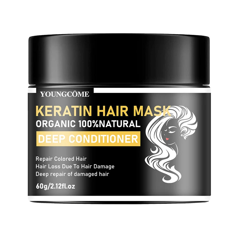 Keratin Hair Mask For Damage Hair Magical Treatment Frizzy Soft Smooth Shiny Professional Hair Straighten Conditioner Scalp Care Peaceful Pleasures Health and Wellness 60g