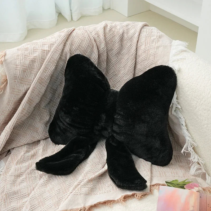 Pink Bow Faux Rabbit Fur Throw Pillow | Decorative Cushion Decorative Throw Pillow Peaceful Pleasures Health and Wellness black