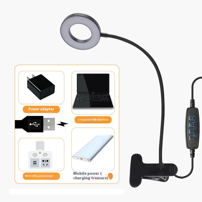 Magnifier with Led Lighting, High-Power Magnifying Glass, Clip Light, Eye Protection, Maintenance, Reading, Nail Art, Embroidery Peaceful Pleasures Health and Wellness Black without lens