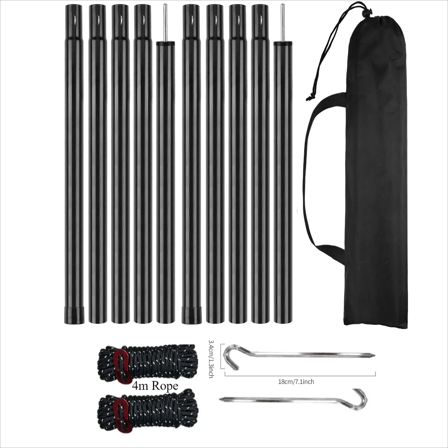 1 Pair 10 Sections Thicken Tent Rod Max 1.9M Aluminum Tarp Pole Accessories with Bags For Outdoor Camping Shelter Awning Canopy Peaceful Pleasures Health and Wellness Tent Poles Sets