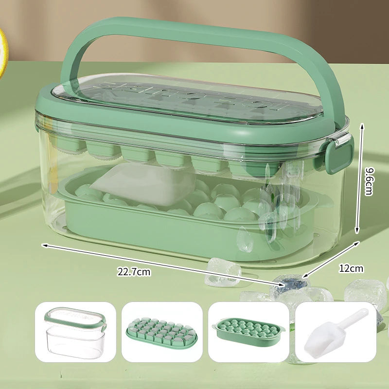 Silicone Ice Cube Tray with Lid and Storage Bin Ice Ball Maker Mold Reusable 2 Layers Plastic Mini Round Ice Ball Maker Mold Peaceful Pleasures Health and Wellness Fresh Green