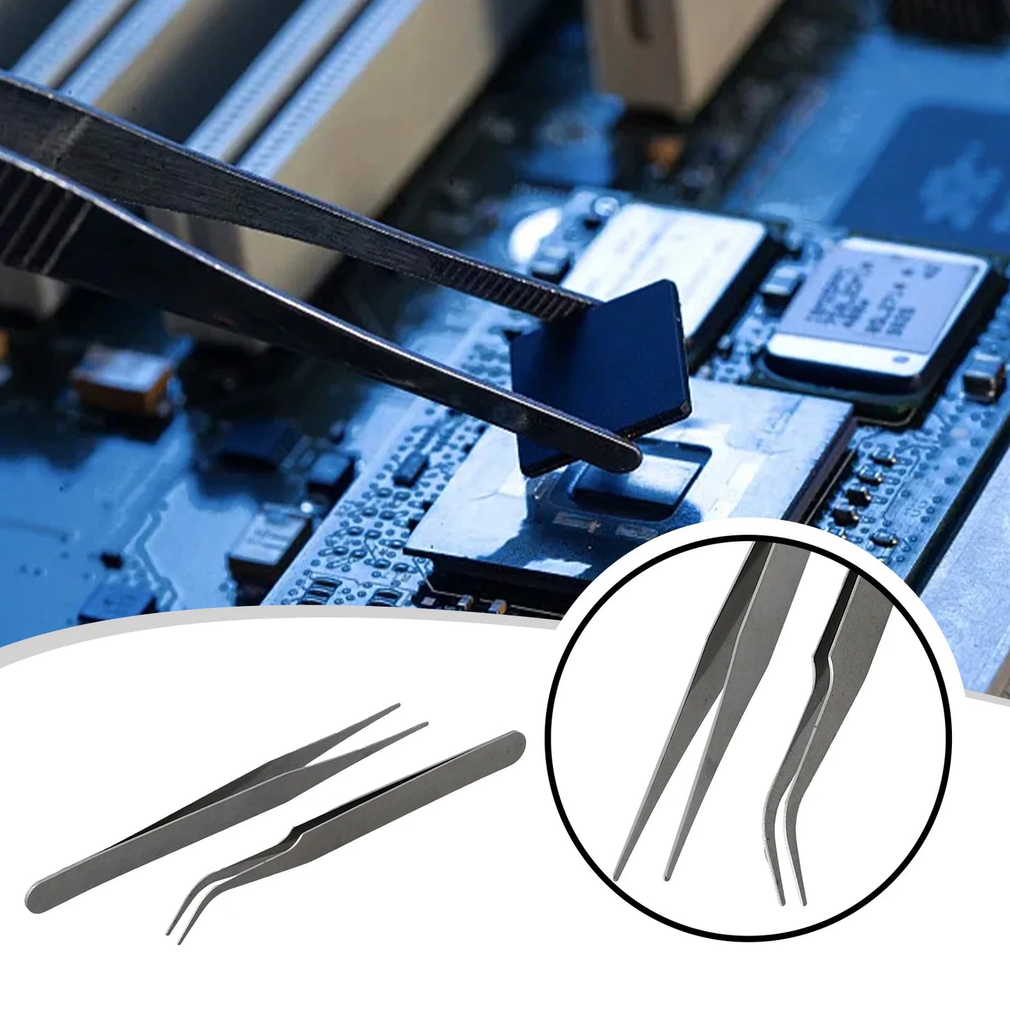 Stainless Steel Mini Tweezers Dismantling Repair Tool Curved Straight