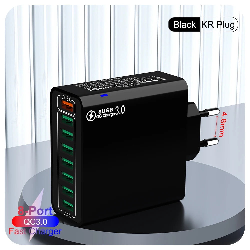 8-Port 65W USB Fast Charger | Quick Charge 3.0 Travel Adapter