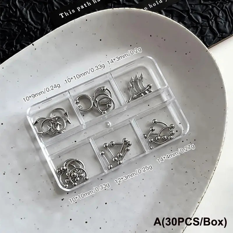3D Punk Metal Nail Charms Retro Circle Black White 30/60pc