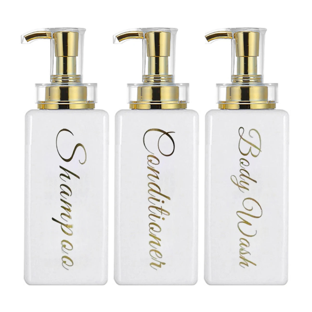 Bathroom Shower Dispenser Shampoo and Conditioner Dispenser with Gold Pump16.9oz Empty Shower Bottles for Bathroom Peaceful Pleasures Health and Wellness WHITE