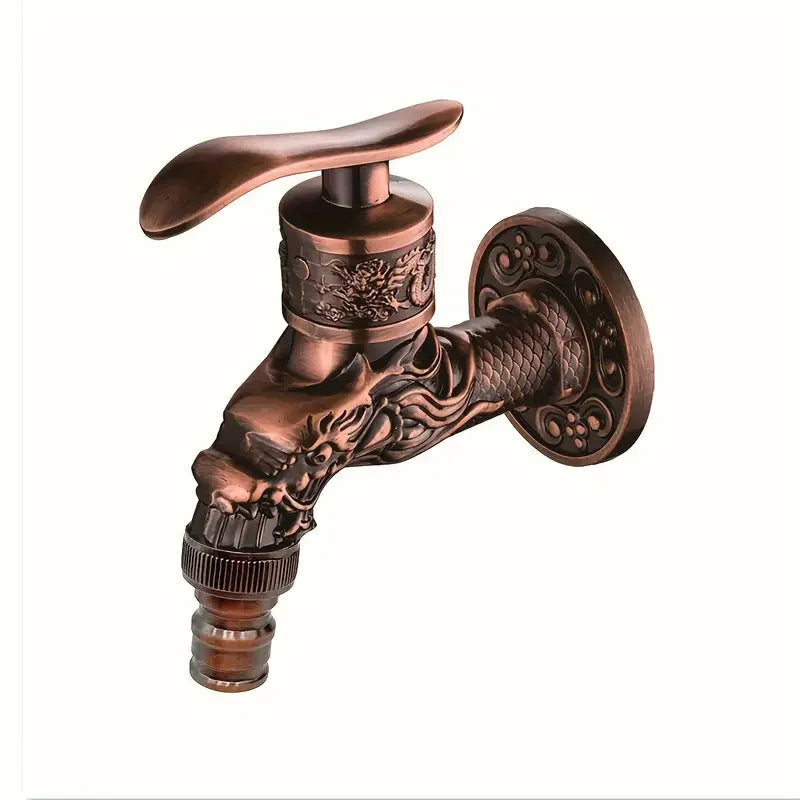 Retro Wall-Mounted Single Cold Faucet | Engraved Zinc Alloy