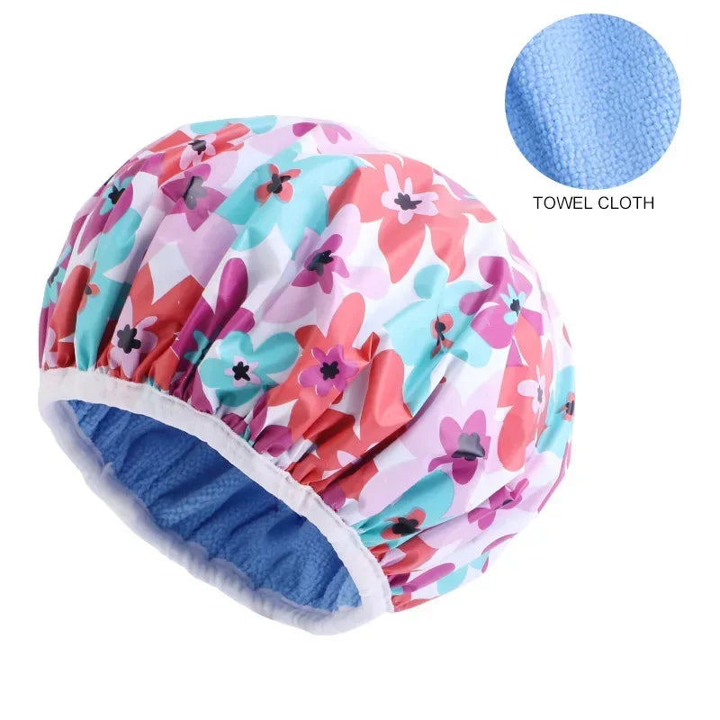Double Layer Waterproof Shower Cap for Women – Thick & Reusable Shower Cap Peaceful Pleasures Health and Wellness Red blue purple