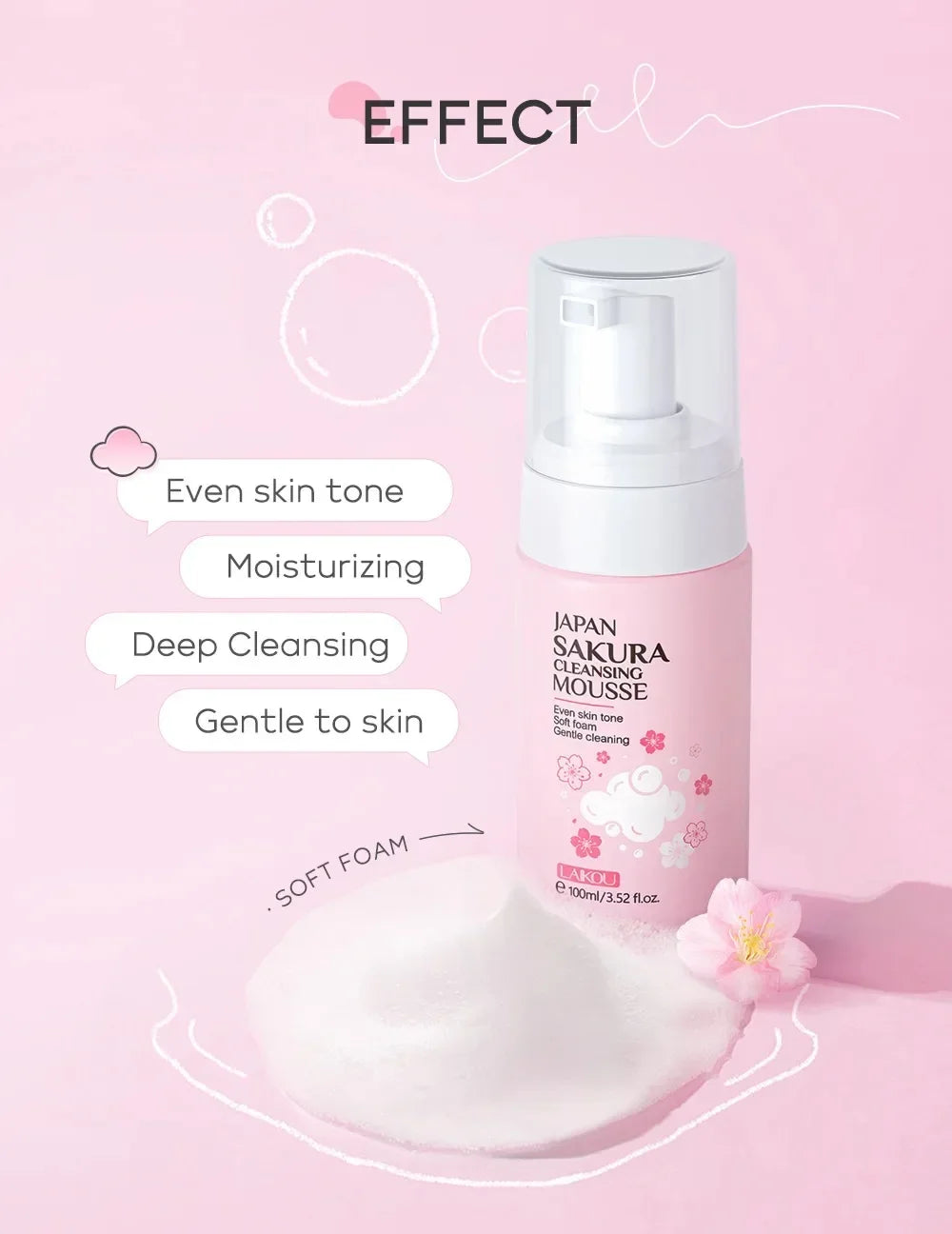 LAIKOU Cherry Blossom Facial Cleanser – Korean Skin Care Peaceful Pleasures Health and Wellness 100ml