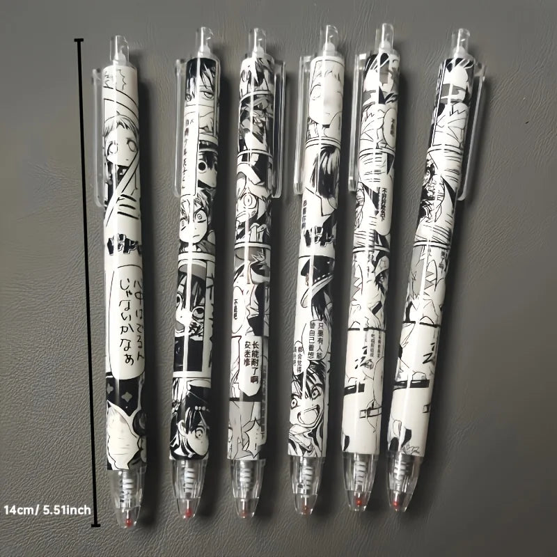 2 Boxes of 12 Pens with Random Designs, Anime-Themed, Medium-Sized Nib, Water-Based Black Ink, Durable Plastic, Office and School Stationery, Retractable Pens, Cute Style Peaceful Pleasures Health and Wellness