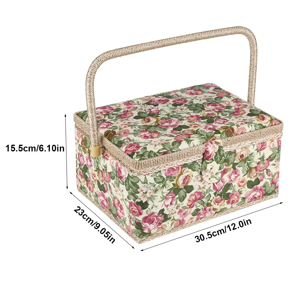 Craft Box Storage Fabric Floral Printed Sewing Basket Household