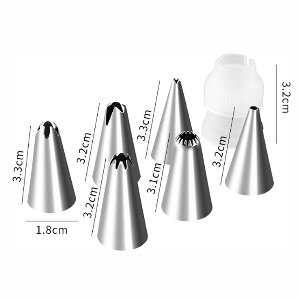 7-Piece Stainless Steel Piping Tips Set | Flower Nozzles for Baking