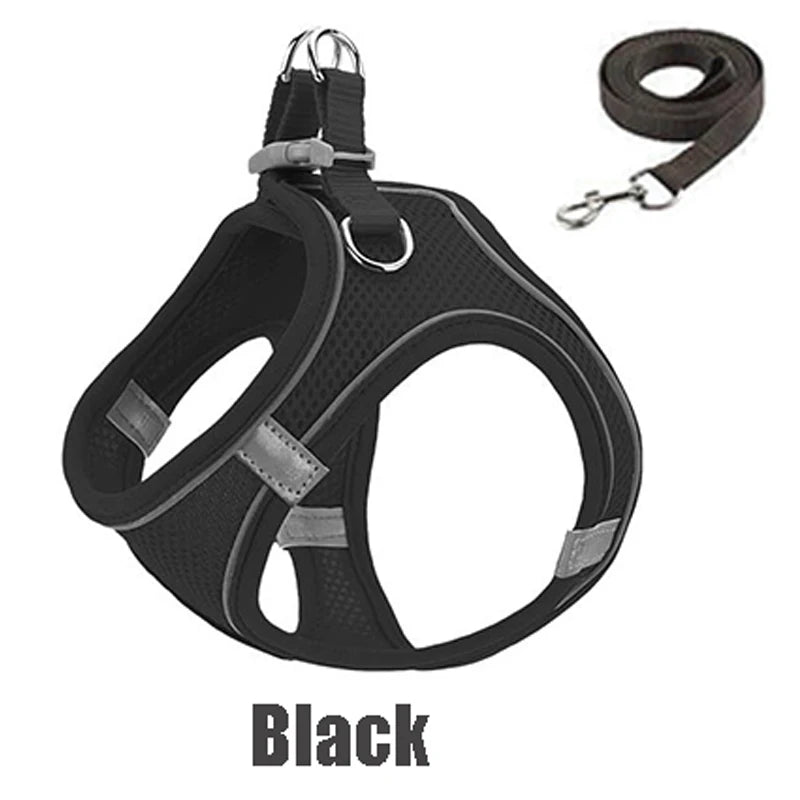 Reflective Dog Harness Vest with Leash | XXXS–L, Adjustable Dog Harness Vest Peaceful Pleasures Health and Wellness Black XXS