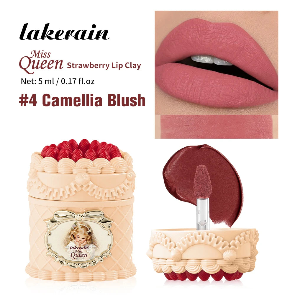 Miss Queen Strawberry Lip Clay High-coverage Matte Finish Long Lasting Color Anti-smudge Delicate Gentle Moisturizing Lipstick Peaceful Pleasures Health and Wellness Camellia Blush
