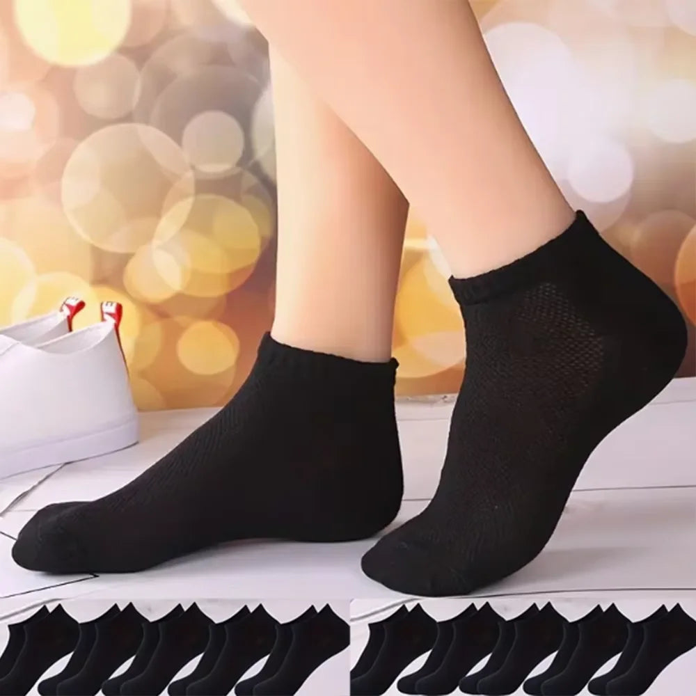5-Pack Breathable Mesh Ankle Socks | Unisex Low Cut Sports Ankle Socks Peaceful Pleasures Health and Wellness Black-10 Pairs One Size