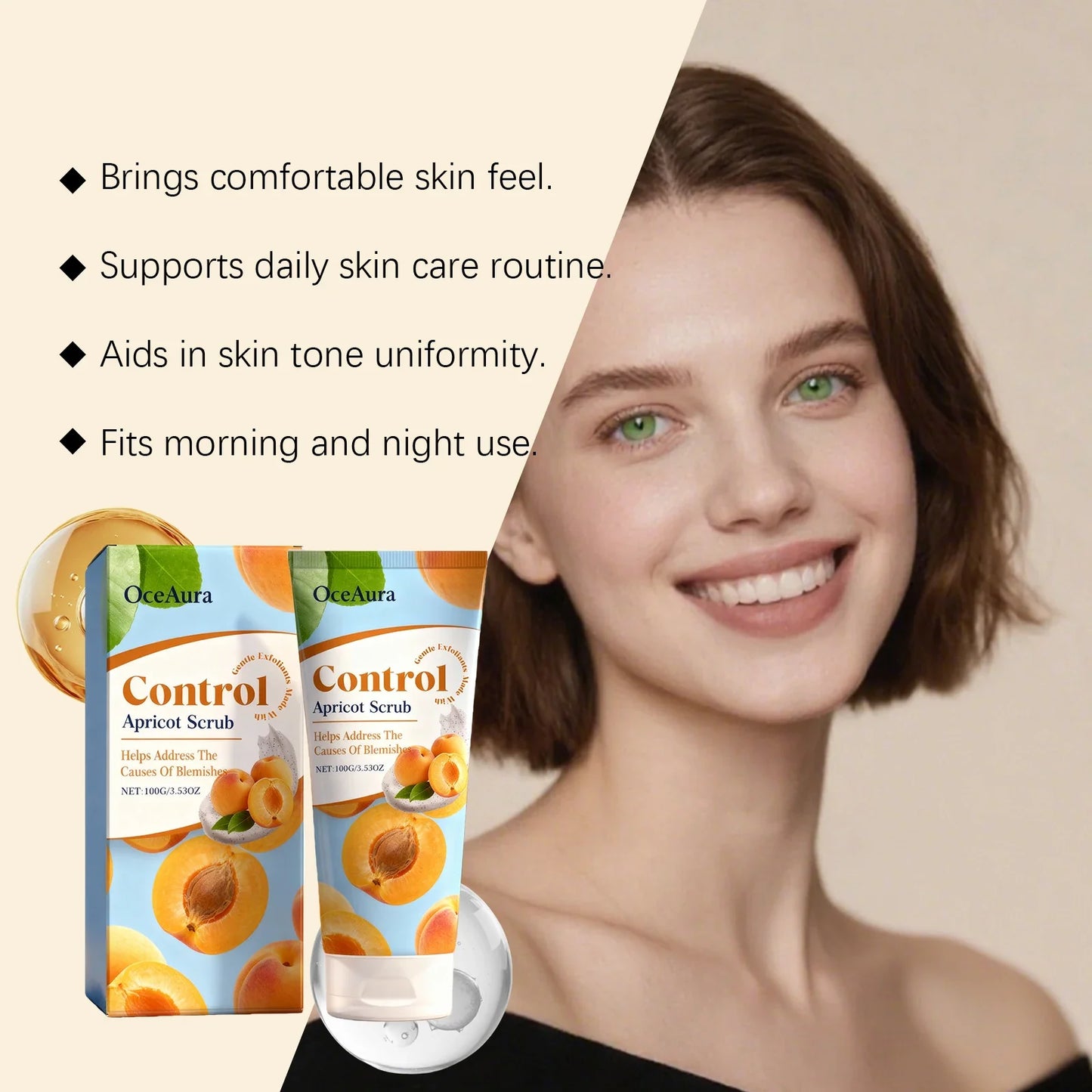 OceAura Apricot Facial Scrub – Exfoliate, Cleanse & Moisturise Facial Exfoliating Scrub Oasis Select