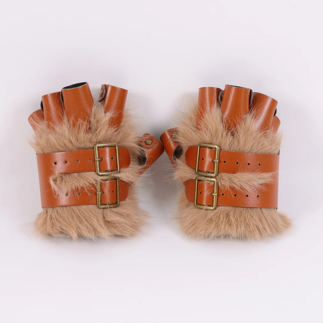Artificial Imitation Fur PU Leather Gloves Medieval Steampunk Gothic