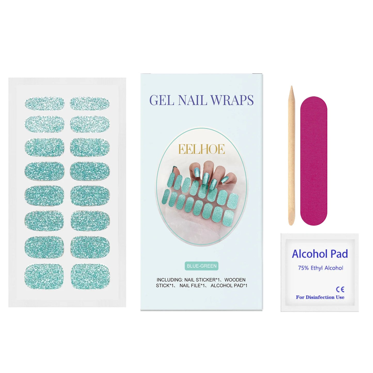 EELHOE Semi-Cured Gel Nail Stickers for Beauty Care Peaceful Pleasures Health and Wellness Flash Blue Green