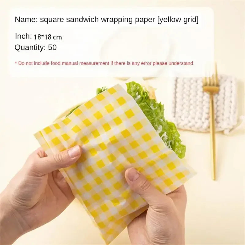 Disposable Wax Food Wrappers for Sandwiches & Burgers – 50 Pcs