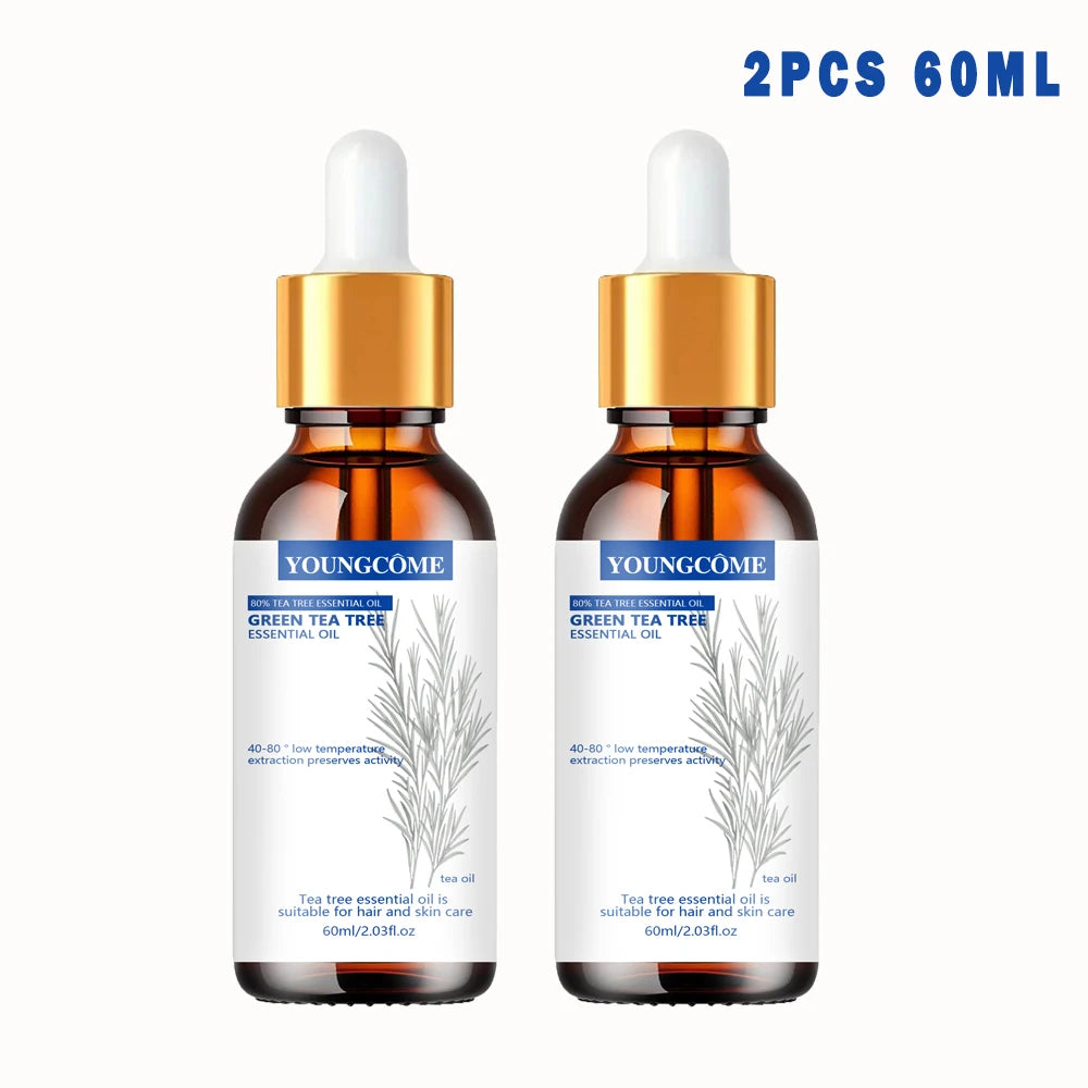 Tea Tree Essential Oil , Nature for Aromatherapy, Diffuser, Humidifier, Woody, Relieving Stress,Massage Muscle Peaceful Pleasures Health and Wellness 2pcs 60ml Essential oil