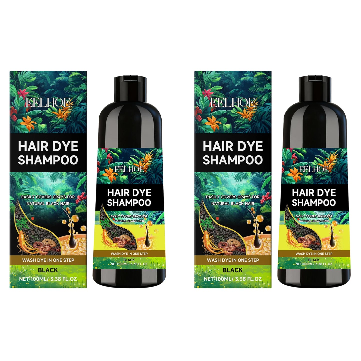 Black Hair Dyeing Shampoo Covering White Hair Enhancing Hair Shine Nourishing Root Beauty Hair Moisturizing Hairdressing Shampoo Peaceful Pleasures Health and Wellness 2 x 100ml Boxed