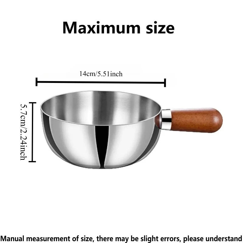 14cm Stainless Steel Small Cooking Pot Wooden Handle Noodle Pot Baby Food Milk Pot All-in-One Portable Cooker for Single Person Peaceful Pleasures Health and Wellness without lid