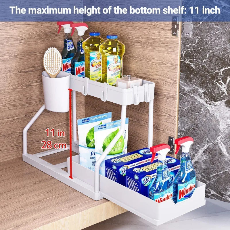 2-Tier Pull-Out Storage Organizer for Kitchen & Bathroom