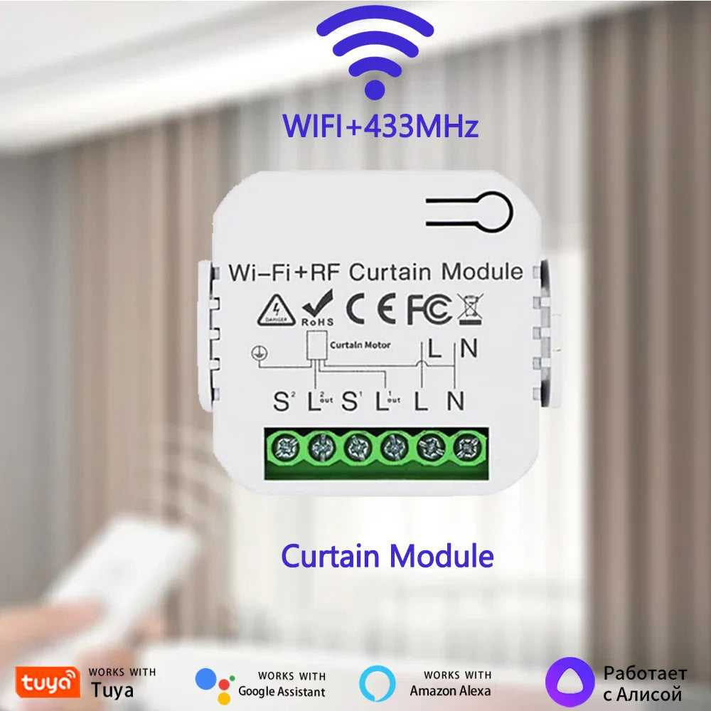 WiFi Smart Curtain Switch – Tuya, Alexa & Google 433MHz
